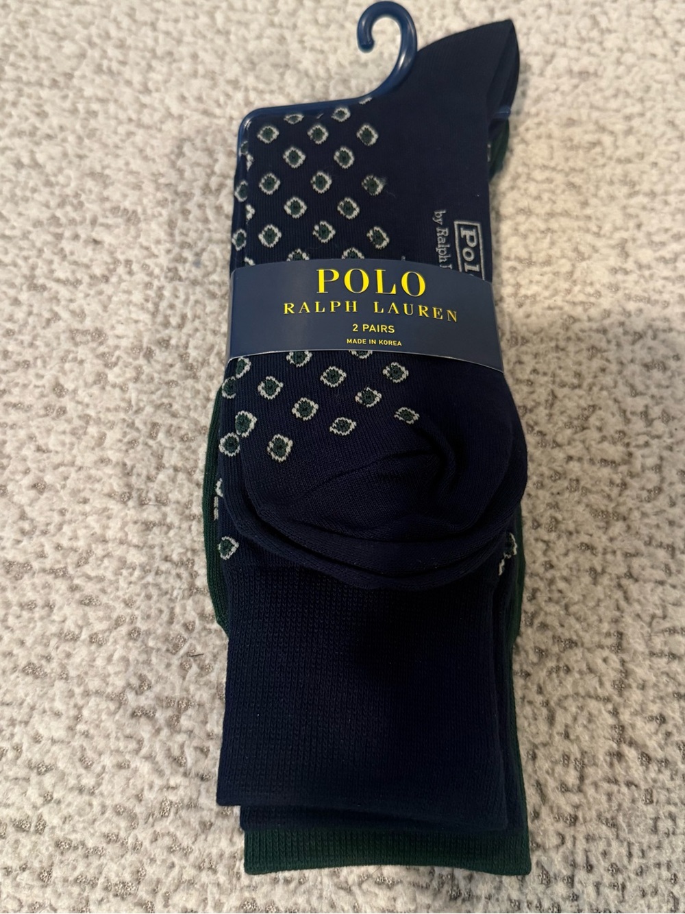 NWT Polo Ralph Lauren Dress Socks 2 Pack Navy Green Pattern Crew Socks